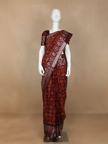 Brown Abstract Designed Cotton Fancy Saree - Diadem