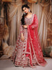 Red Floral and Paisley Embroidered Velvet Bridal Lehenga - Diadem