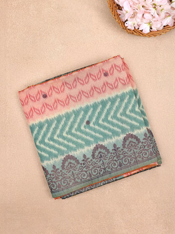 Pale Pink Semi Tussar Silk Saree with Chevron Design and Contrast Blouse - Diadem
