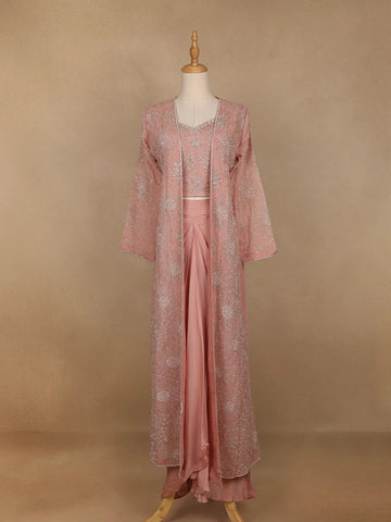 Light Pink Floral Embroidered Crepe Bridesmaids Lehenga - Diadem