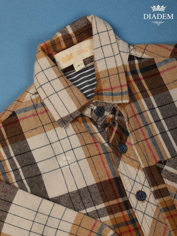 Brown Checked Full Sleeve Cotton Shirt - Diadem