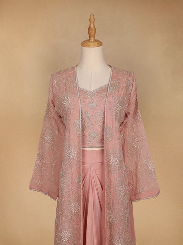 Light Pink Floral Embroidered Crepe Bridesmaids Lehenga - Diadem