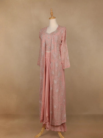 Light Pink Floral Embroidered Crepe Bridesmaids Lehenga - Diadem