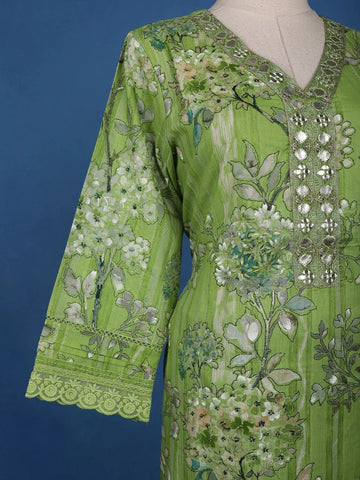 Green Floral Designed Cotton Salwar Suit - Diadem