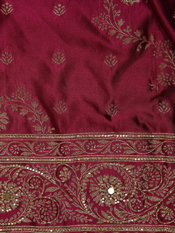 Dark Pink Floral Designed Bridal Banarasi Silk Saree - Diadem