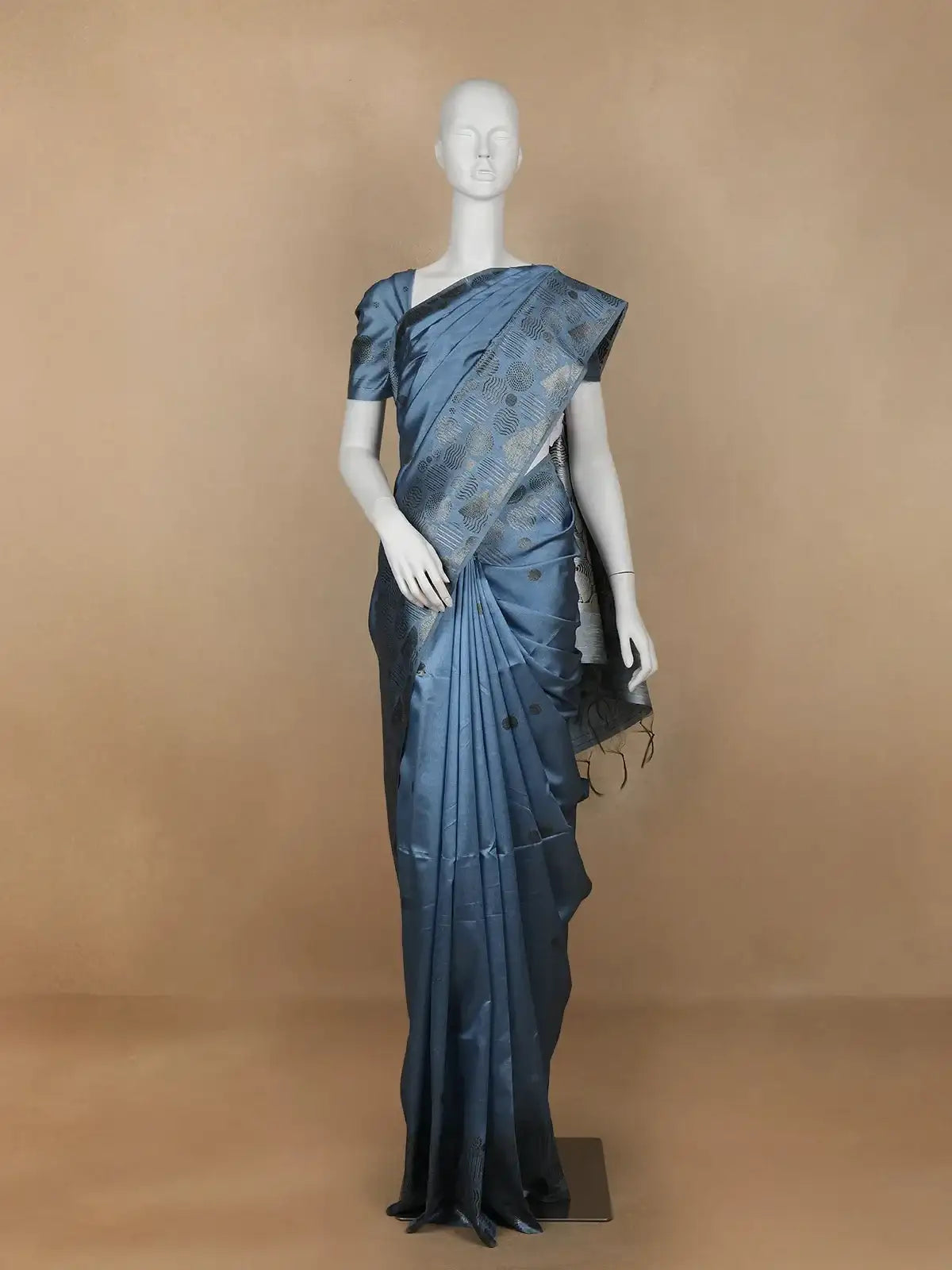 Blue Abstract Designed Semi Tussar Silk Saree - Diadem