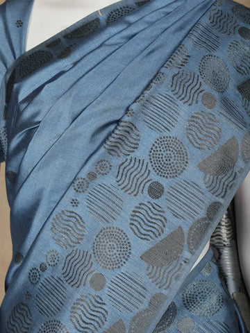 Blue Abstract Designed Semi Tussar Silk Saree - Diadem
