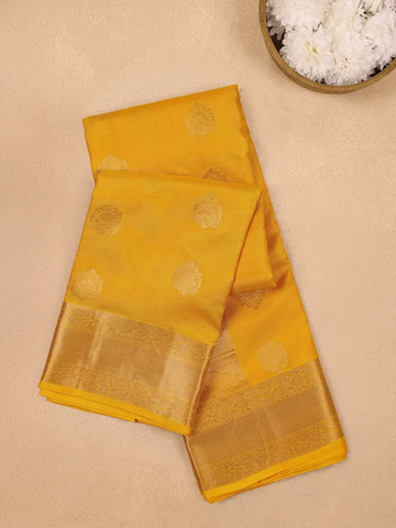 Yellow Floral Motifs pure Kanchipuram Silk Saree - Diadem