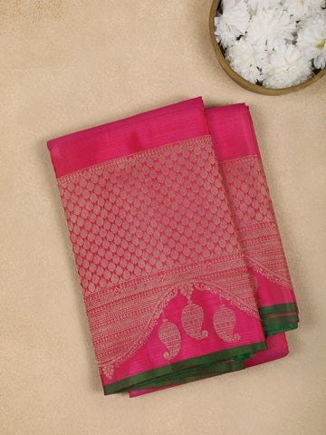 Pink Paisley And Leaf Motif Pure Kanchipuram Silk Saree - Diadem