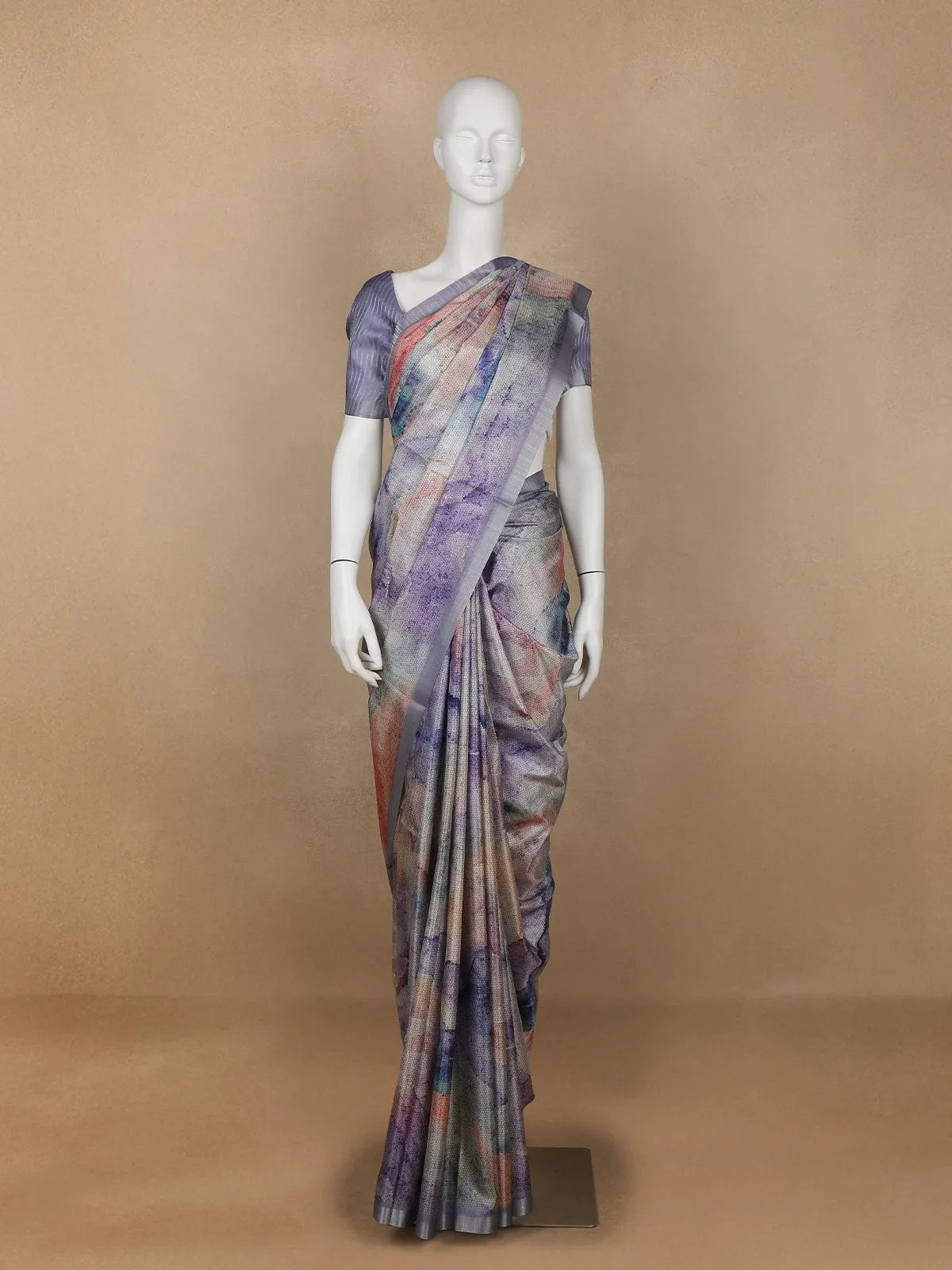 Purple Abstract Designed Semi Tussar Silk Saree - Diadem