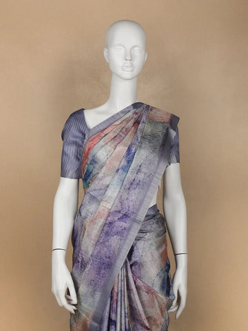 Purple Abstract Designed Semi Tussar Silk Saree - Diadem