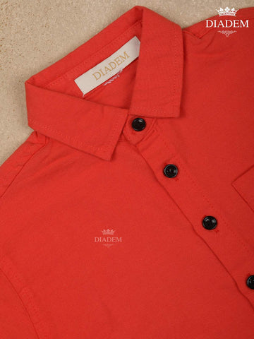 Red Plain Half Sleeve Cotton Shirt - Diadem
