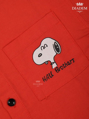 Red Plain Half Sleeve Cotton Shirt - Diadem