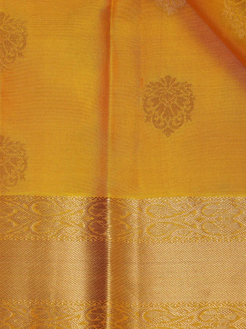 Yellow Floral Motifs pure Kanchipuram Silk Saree - Diadem