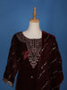 Dark Red Floral Designed Velvet Salwar Suit - Diadem