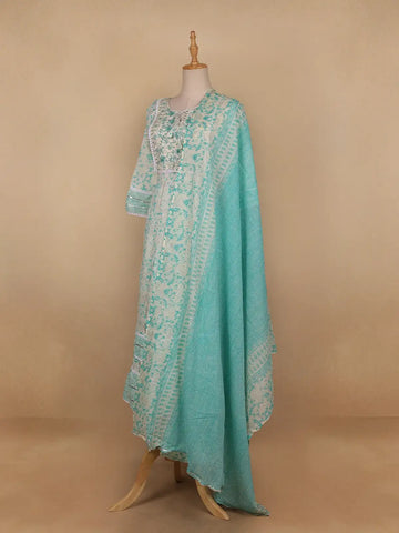White Floral Designed Cotton Salwar Suit - Diadem