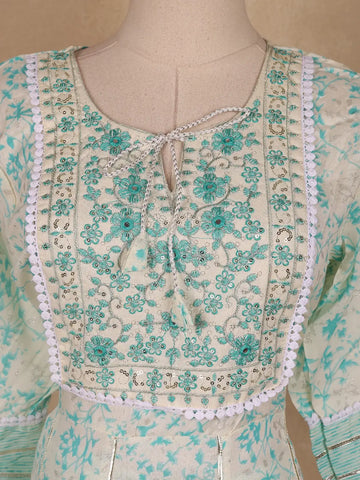 White Floral Designed Cotton Salwar Suit - Diadem