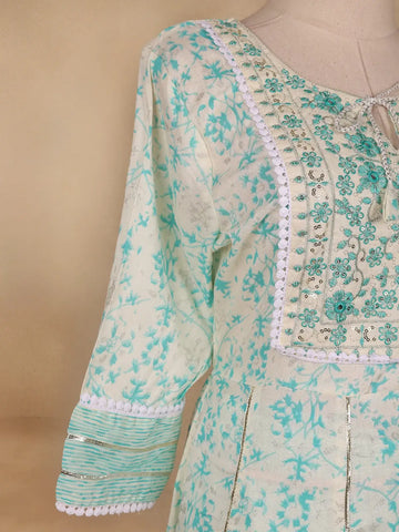 White Floral Designed Cotton Salwar Suit - Diadem