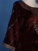 Dark Red Floral Designed Velvet Salwar Suit - Diadem