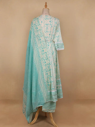 White Floral Designed Cotton Salwar Suit - Diadem