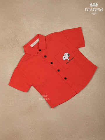 Red Plain Half Sleeve Cotton Shirt - Diadem