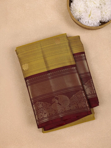 Leaf Green Peacock Woven Pure Kanchipuram Silk Saree - Diadem