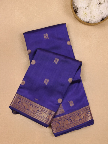 Blue Peacock Motifs pure Kanchipuram Silk Saree - Diadem