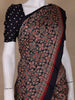 Navy Blue Ajrak Print Mul Mul Cotton Saree - Diadem