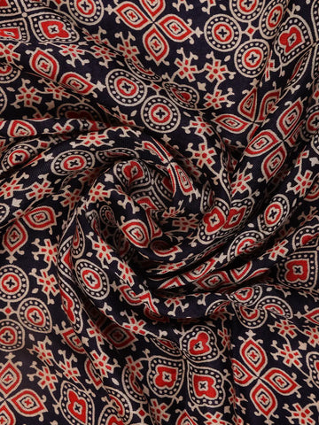 Navy Blue Ajrak Print Mul Mul Cotton Saree - Diadem