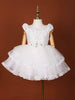 White Net Frock Embellished with Sequins and 3D Flowers - Diadem
