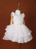 White Net Frock Embellished with Sequins and 3D Flowers - Diadem