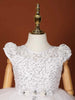 White Net Frock Embellished with Sequins and 3D Flowers - Diadem