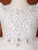 White Net Frock Embellished with Sequins and 3D Flowers - Diadem
