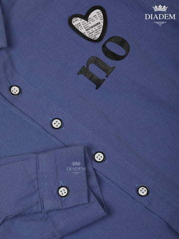 Blue Plain Full Sleeve Cotton Shirt - Diadem