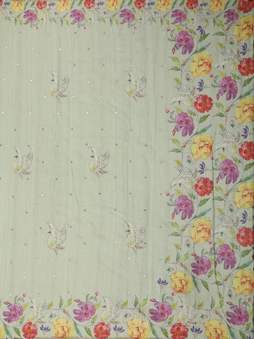 Pale Green Floral Designed Semi Tussar Silk Saree - Diadem