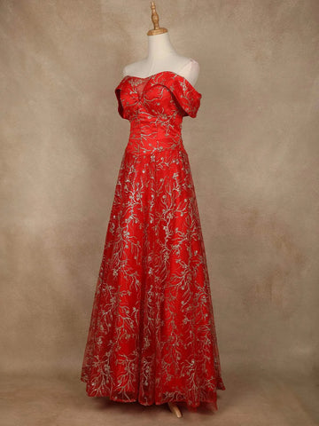 Red Vine Glitter Paste Designed Bridal Reception Gown - Diadem