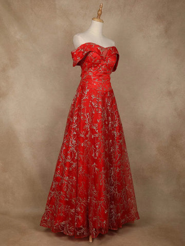 Red Vine Glitter Paste Designed Bridal Reception Gown - Diadem