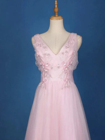 Baby Pink Net Floral Designed Bridesmaid Gown - Diadem