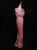 Onion Pink Satin Ready to Wear Saree with Plain Body Paired with Designer Blouse and Waist Belt - Diadem