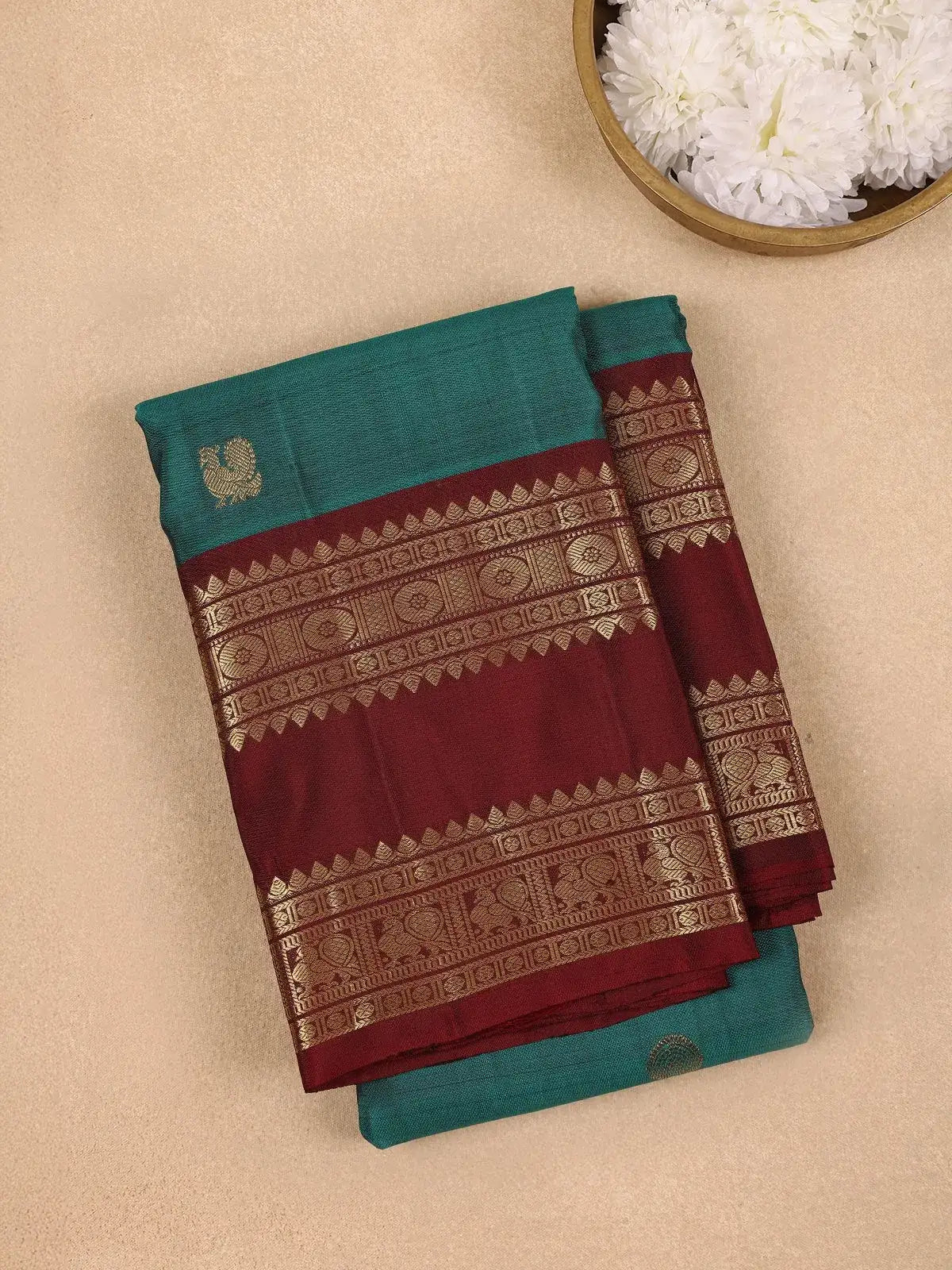 Blue Peacock Woven Pure Kanchipuram Silk Saree - Diadem