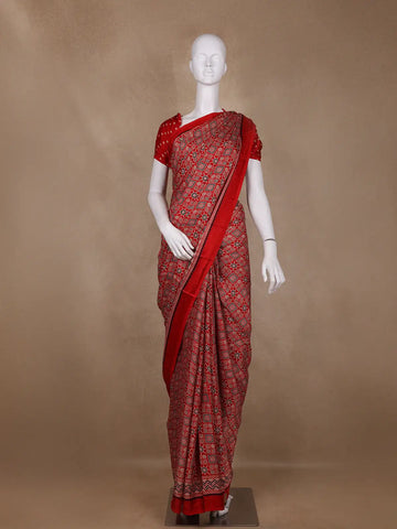 Maroon Ajrak Print Mul Mul Cotton Saree - Diadem