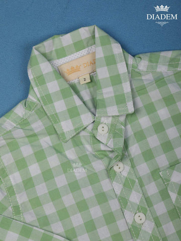 Light Green Checked Full Sleeve Cotton Shirt - Diadem