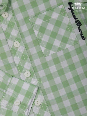 Light Green Checked Full Sleeve Cotton Shirt - Diadem