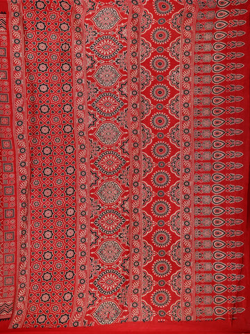 Maroon Ajrak Print Mul Mul Cotton Saree - Diadem