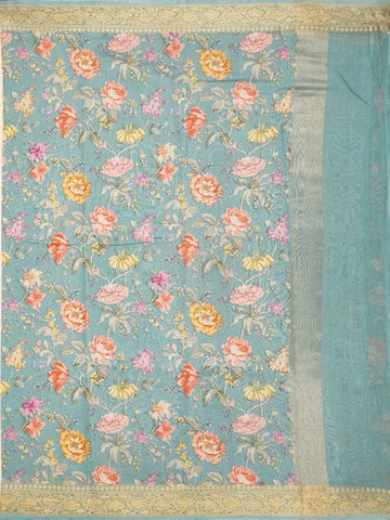 Light Blue Chanderi Silk Saree with Flower and Leaf Design On the Body with Designed Border - Diadem