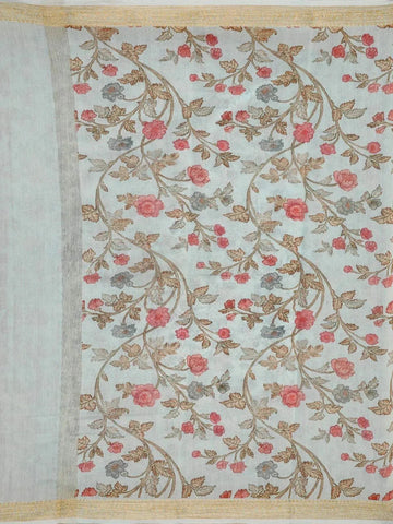 Light Blue Chanderi Silk Saree with Flower Vines Design on the Body with Designed Border - Diadem