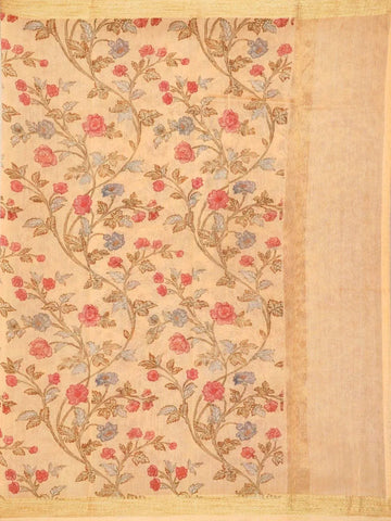 Orange Chanderi Silk Saree with Floral and Leaf Design on the Body with Matching Border - Diadem