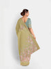 Parrot Green Chanderi Silk Saree with Floral Prints on the body and Printed Border - Diadem