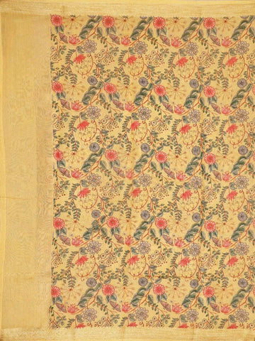 Mustard Yellow Chanderi Silk Saree with Floral Design on the Body with Matching Border - Diadem