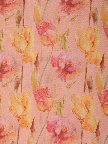 Light Pink Chanderi Silk Saree with Printed Flower Design on the Body with Matching Border - Diadem